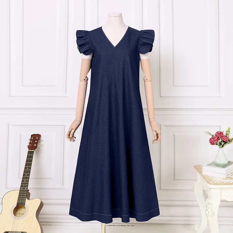 white christmas dresses Korean-Style Loose Denim Midi Dress – G-Denim main image 1