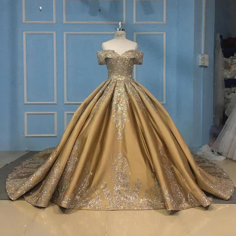 Wholesale Gold Off houlder Formal Dresses Evening Luxury Evening Dresses From Dubai equins Prom Dresses Evening Gowns,1 Piece