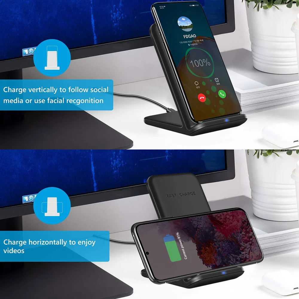 New 2 In 1 Vertical Wireless Charger 15w Fast Charge Qi Standard ...