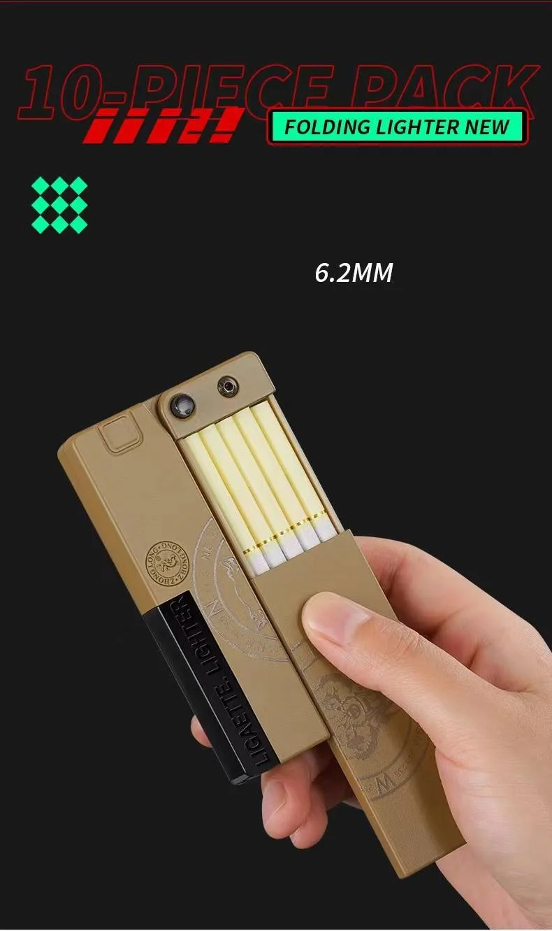 Foldable Pistol 9mm Gun Lighter 10 Pcs Cigarette Case Jet Flame