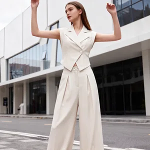 Cross-border Foreign Trade ELEGANT European American Style Women's Sleeveless Button Blazer Set One Set Summer Short Skinny