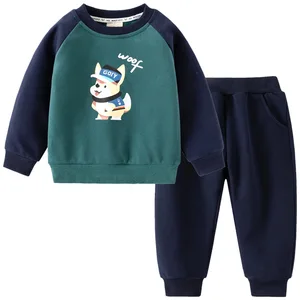 2026 New Autumn and Winter Children's Clothing Cartoon Pattern Color Block Design Sportswear Boyal 2 PCS Clothes Set