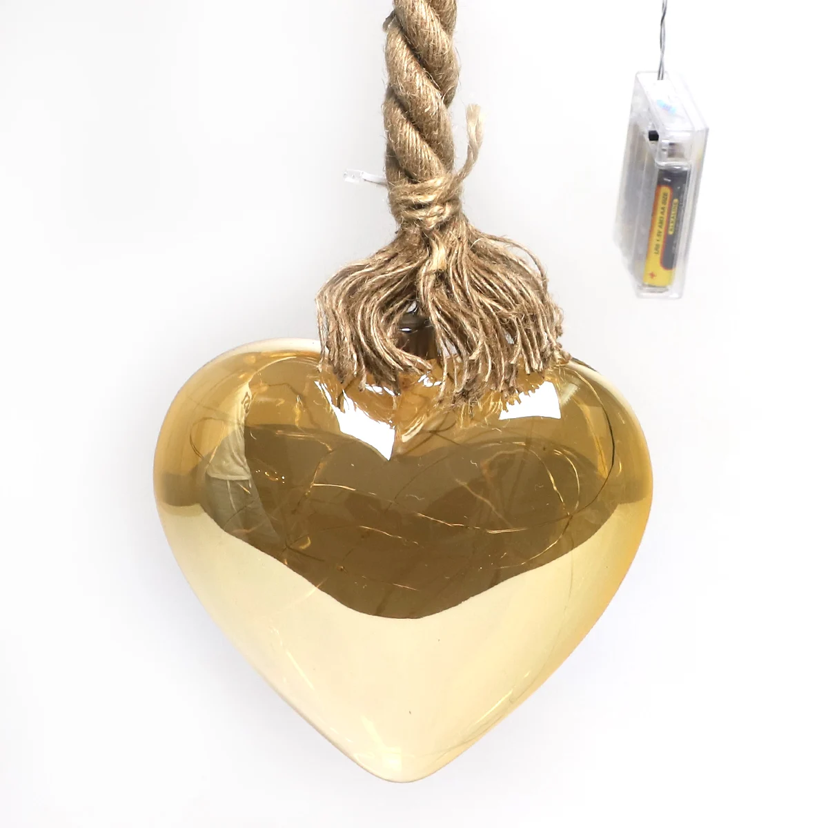 Metallic champagne gold hanging LED heart bauble light up tree wall ornament for sale