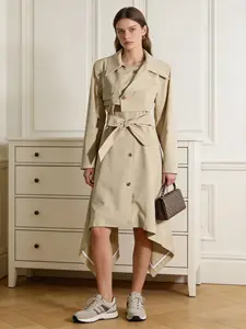 Factory Wholesale Vintage Design Trench Women Long Sleeve Turn-down Collar New Fashion Elegant Lace-up Irregular Coat