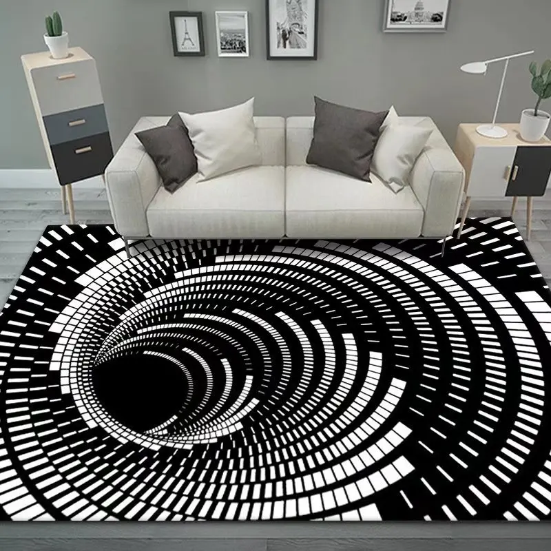 3d Optical Illusion Area Rug - Bottomless Hole, Swirl Round Grid