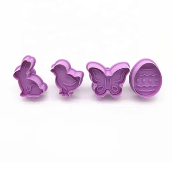 Low moq 4 pcs cute diy egg rabbit shape plastic baking making plunger press mother's day easter cookie cutters