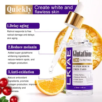 glutathione liquid amazon Private Label Glutathione 700 Vitamin E Retinol 50ML Reduce Melanin  Corrector Fade Dark Spots Skin Care Whitening Face Serum