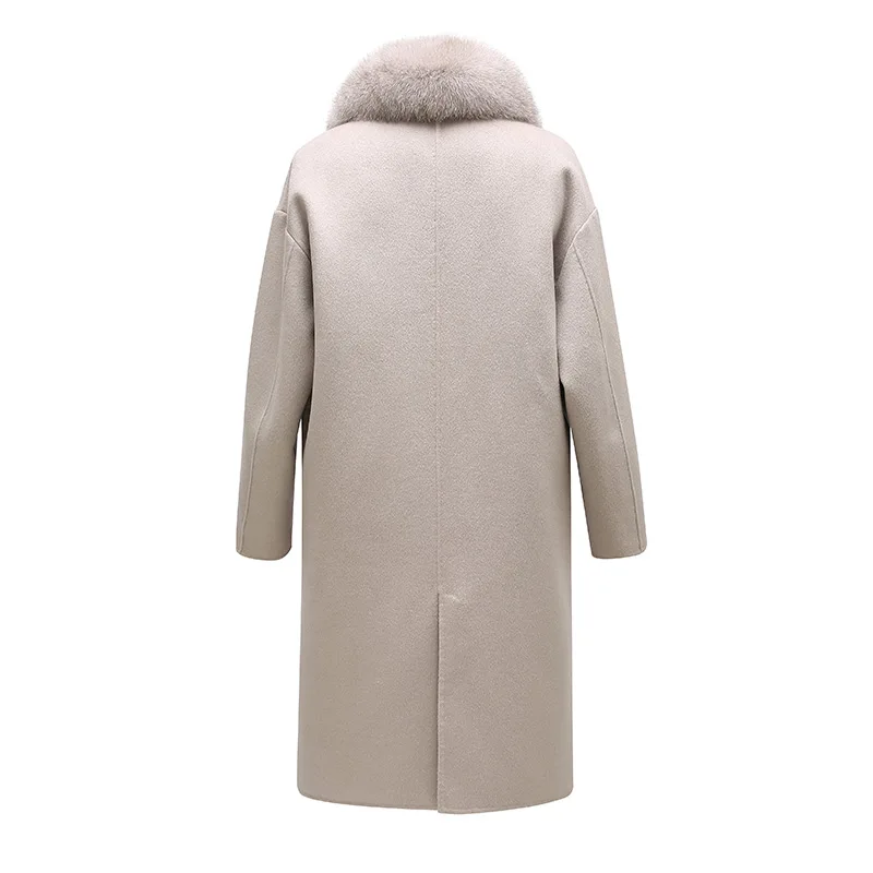 Winter Long Wool Trench Coat Fashion Detachable Fox Fur Collar Cashmere Coat For Men - Image 4