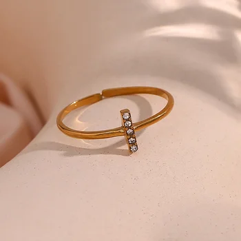 Minimalist AAA Crystal Zircon Adjustable Ring 18K Gold Plated Stainless Steel Rings Women Jewelry