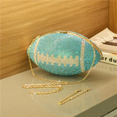Hot Sale Professional American Football Round Ball Purse Stone Bling  Diamond Crystal Evening Clutch Handbags