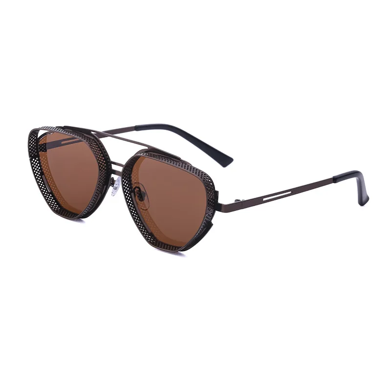 BOOM Retro Steampunk Summer Sunglasses for Men New Style Irregular Hollow Out Shades with Gray Metal Temple