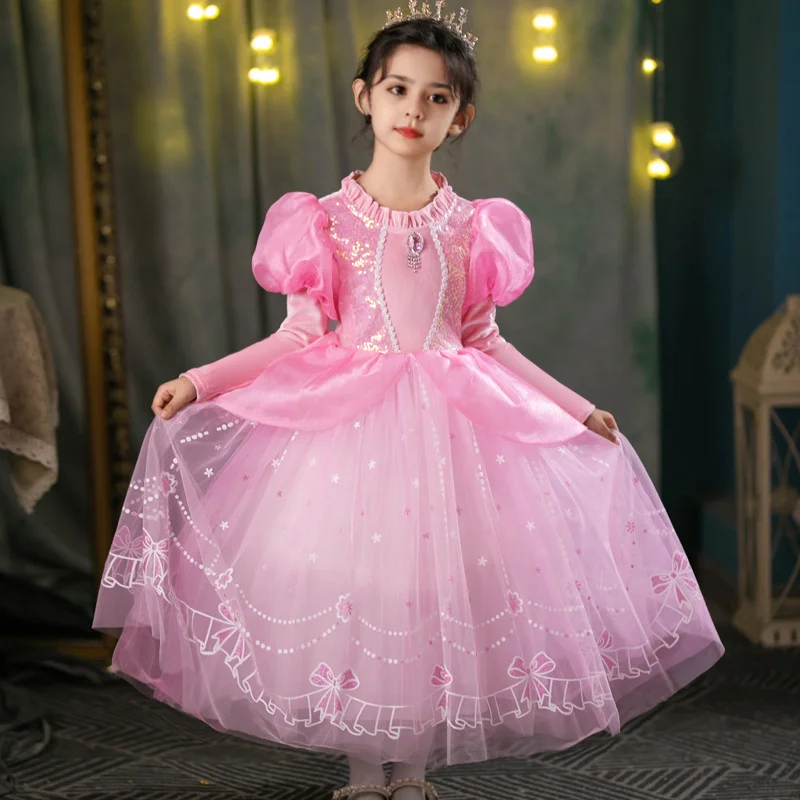 New Arrival Elegant Pink Elsa Princess Dress for Girls Classical Kids'  Birthday Party Costumes for Children's Parties