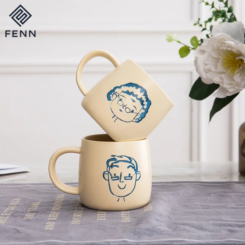 FENN Creative hand-painted household ceramic water cup coffee mug customized Mug for LOGO portrayal Head Portraits Gift Mug