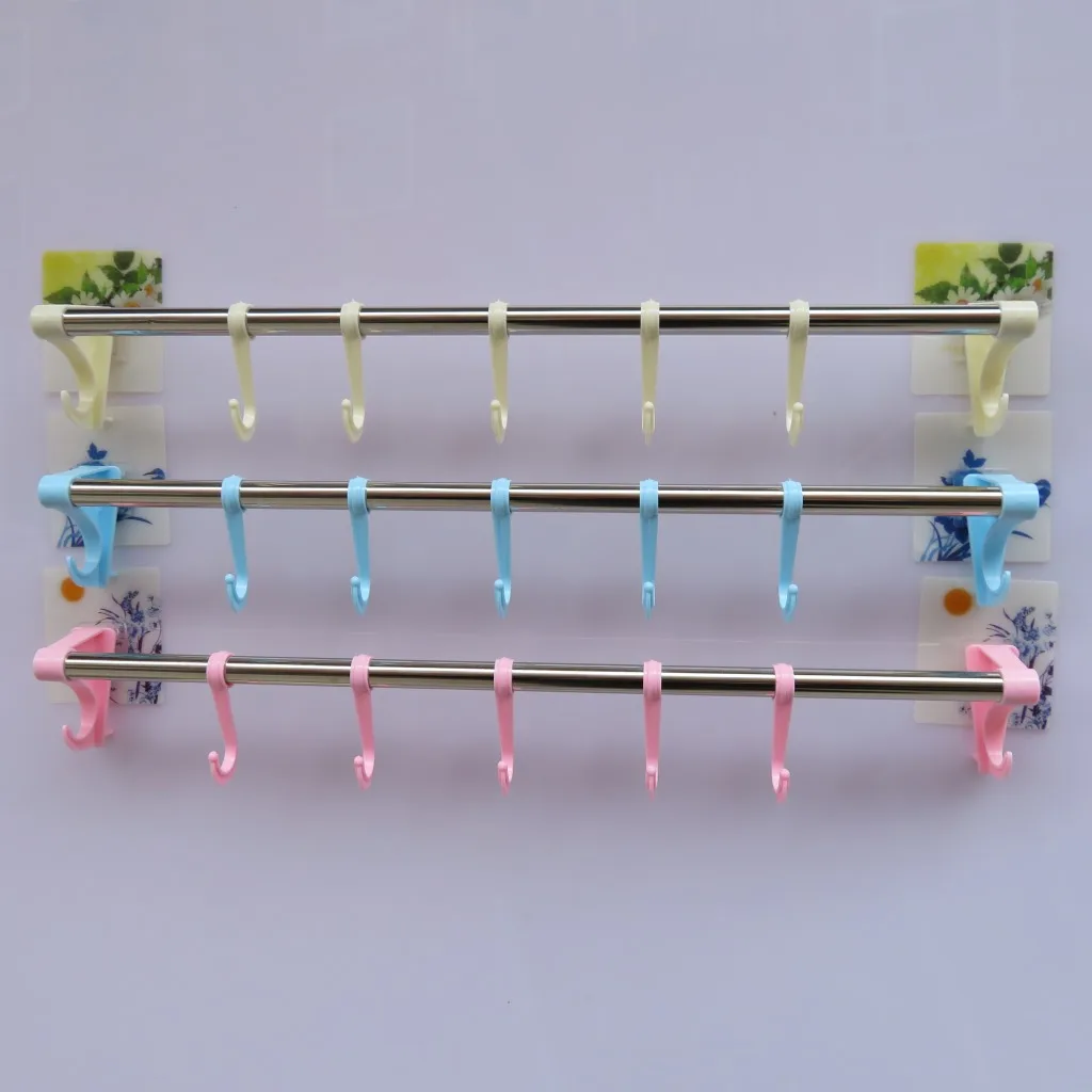 creative Traceless single pole towel rack wall 7 novelty hooks sucker punch free strong paste factory