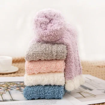 Hair-free coral fleece women's socks in the tube home floor socks thickened warm sleep winter socks