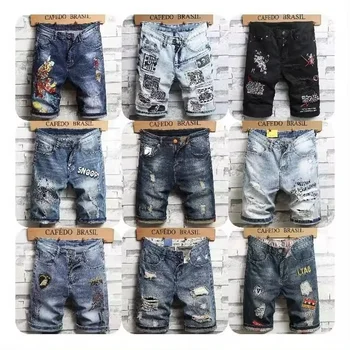 2024 Trend Men's Ripped Holes shorts Jeans Comfort Distressed Destroyed Denim Pants short