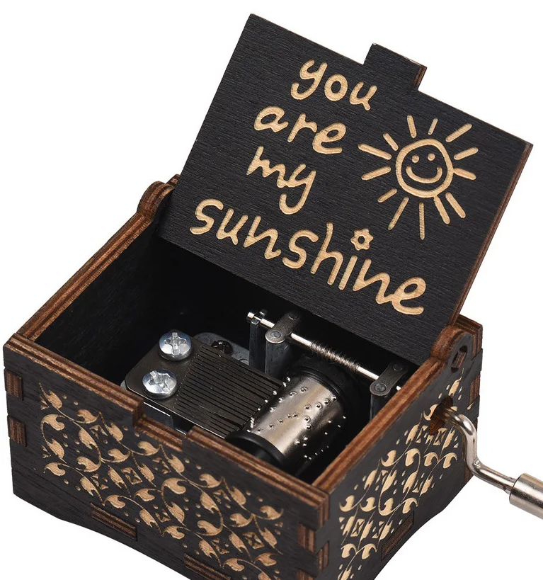 Customizable Hand-Cranked Wooden Music Box 'You Are My Sunshine' Birthday Gift for Girls and Boys