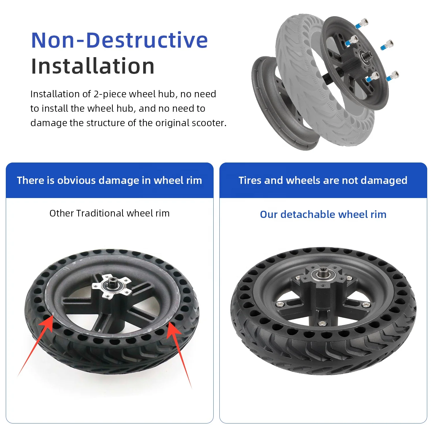 Moyeu Arrière Alu Pour Xiaomi M365 1S - Jante Complète Léger Et Résistant, Compatible Pneus Pleins Ou Tubeless