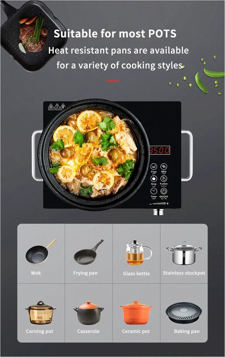 Multifunctional 1-Burner Infrared Cooker Adjustable Power Desktop Electric Ceramic Stove Tabletop Cooktop for Household Use