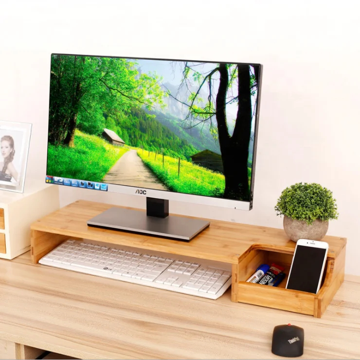 bambú monitor soporte escritorio organizadores y accesorios, ordenador  portátil monitor vertical con accesorios de almacenamiento ajustables, madera