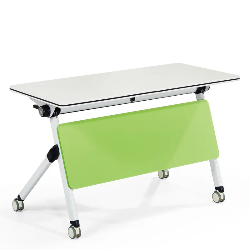 Modern Square Training Table Foldable and Steady with Wheels Metal Conference Table Elegant Folding Design