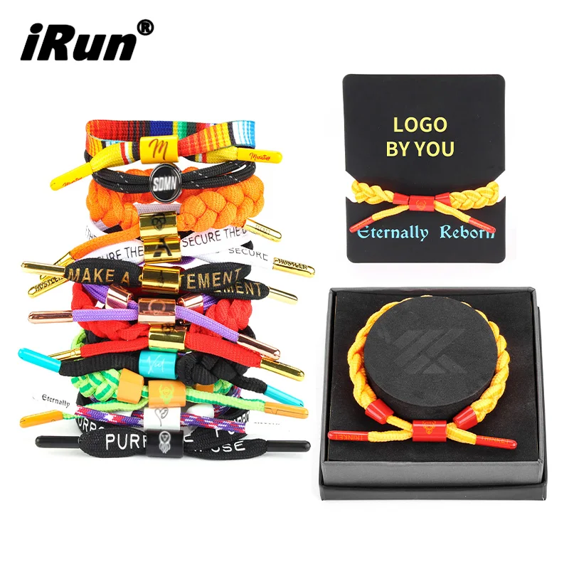 IRun Hockey Shoelace Bracelets Gradient Color Shoe Laces Bracelets with Custom Brand Logo Braided Sohoelace Bracelets
