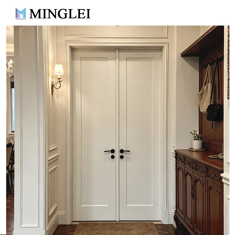 ประตูด้านหน้าภายนอกสุดหรู แบบสั่งทำพิเศษ ทำจากไม้เนื้อแข็ง ประตูเข้าคู่แบบสองบาน ประตูไม้กันเสียงสำหรับบ้านพักอาศัยในสหรัฐอเมริกา