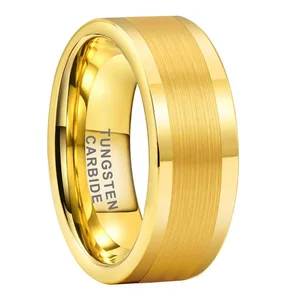 Coolstyle Jewelry 8mm Wholesale Brushed Polished Gold Tungsten Carbide Ring for Men Women Fashion Engagement Wedding Band