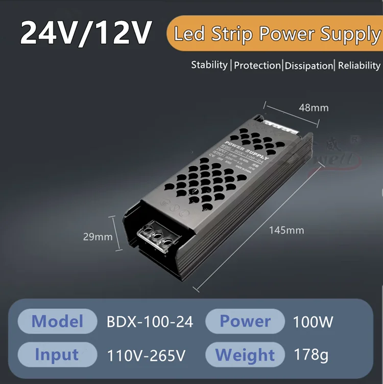 12V 24V Switch Mode Power Supply 45W 60W 100W 150W 200W 300W 400W Transformador 12V for Led Strip Light