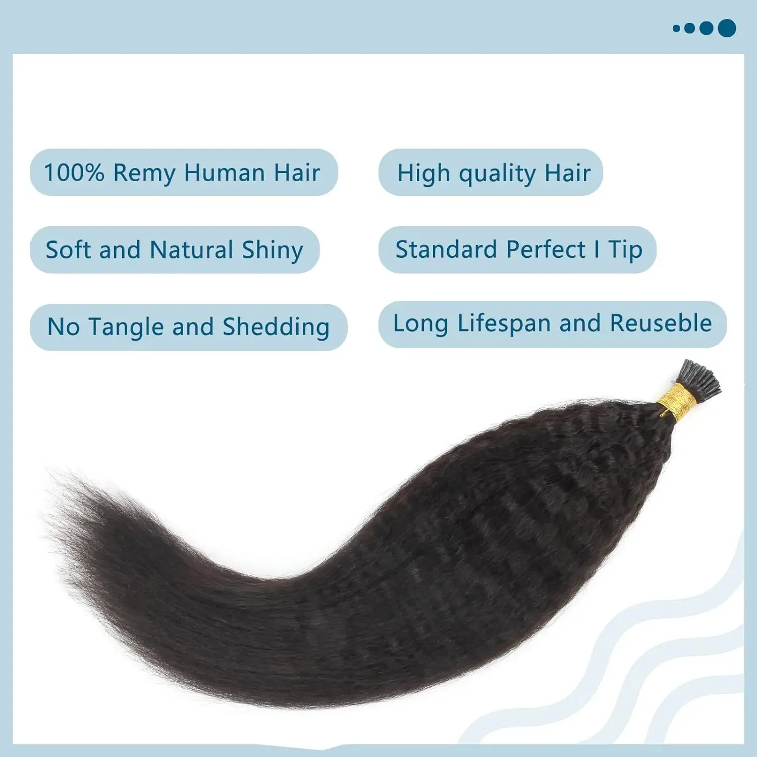 Extensions de cheveux humains crépus raides I Tips couleur noir naturel #1B cheveux brésiliens vierges 100 % vrais cheveux humains 50 mèches 50 g/paquet_voghion.com