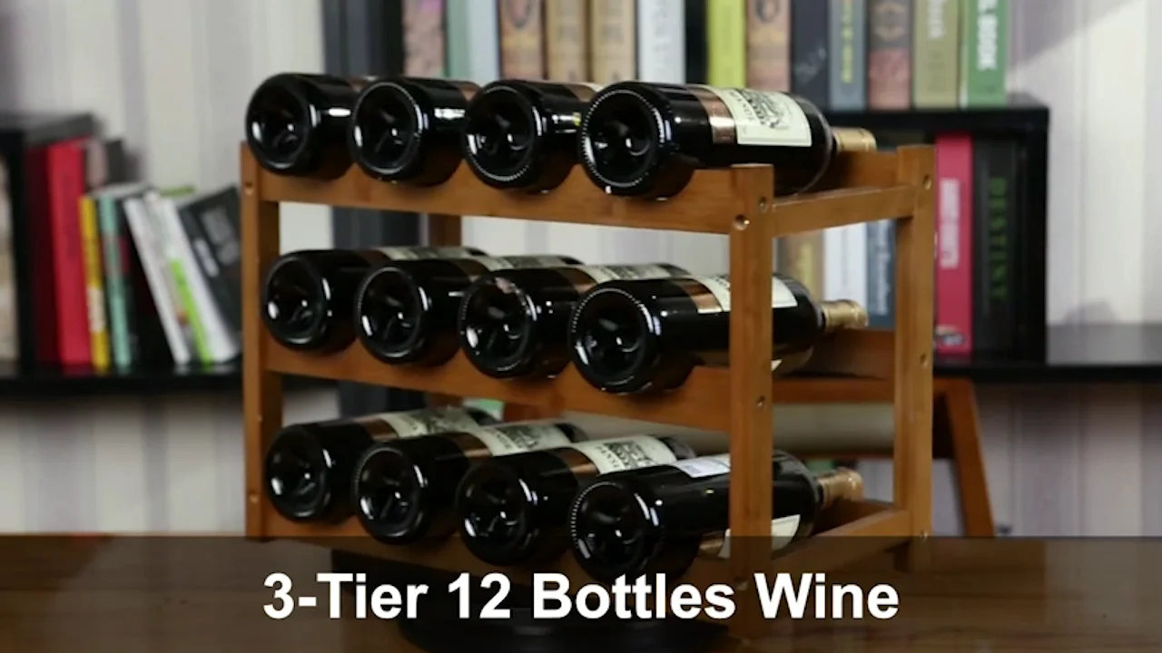Bamboo Wine Bottle Organizer With Glass Holder Free Standing Wine Glass
