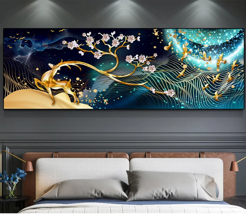 Canvas Abstract Deer Tree Bird Landscape Decorative Room Bedroom Wall Art Spray Painting