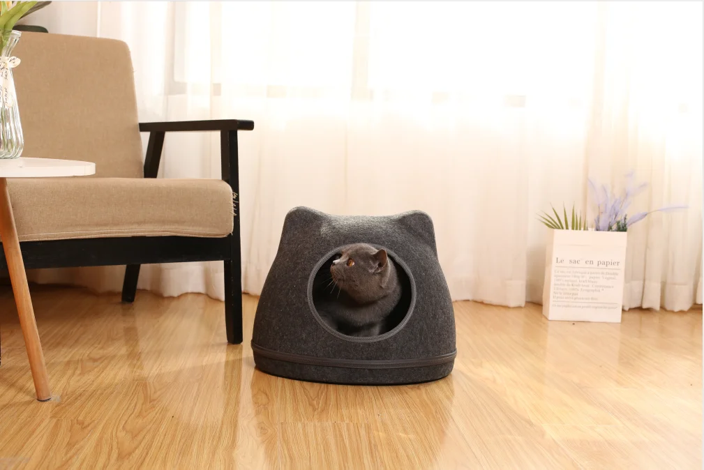 Allforpaws Cat Shape Felt Cat Cave Fun Pet Igloo Bed For Cat And Dogs