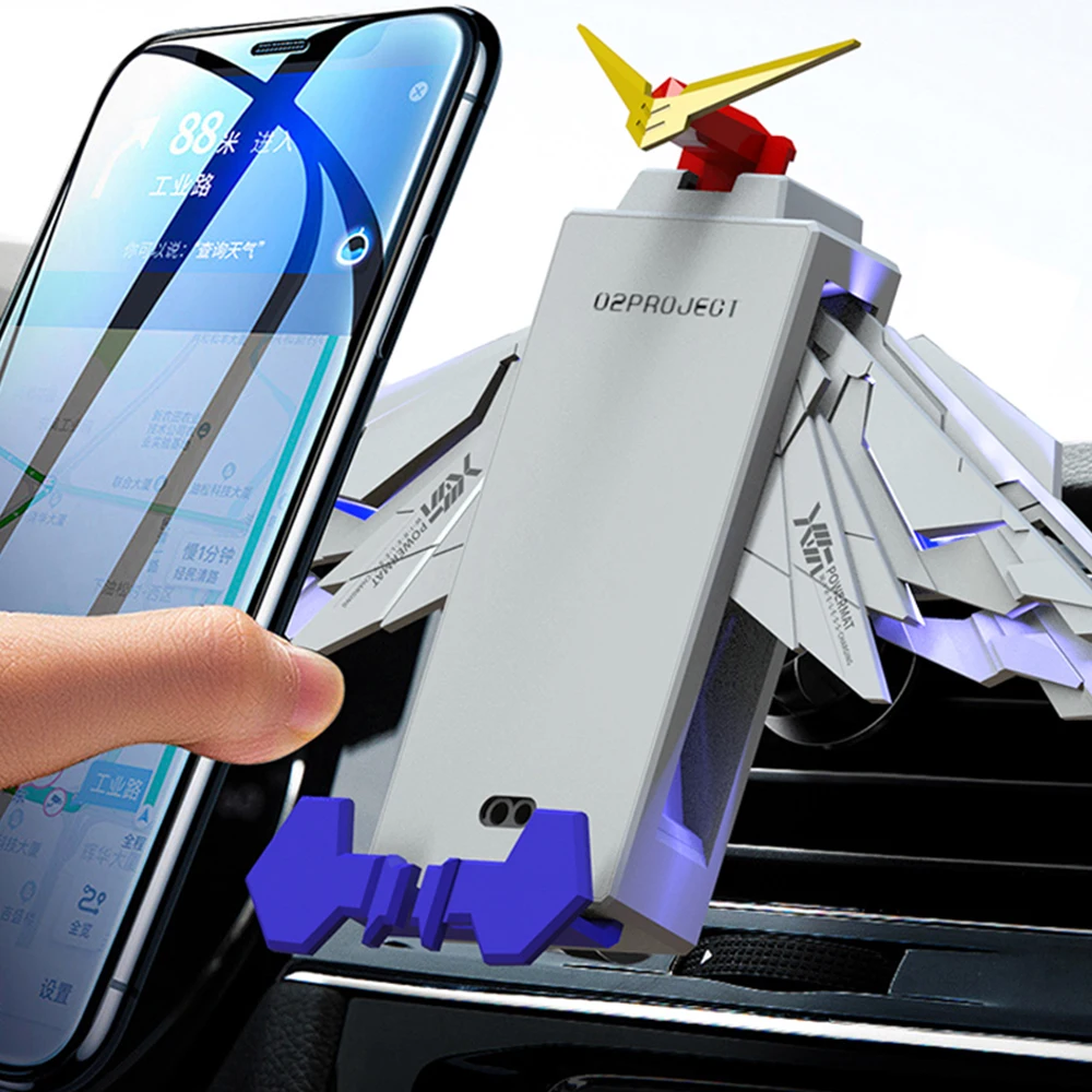 Dropshipping Automatic Infrared Sensor Mobile Armor Style Car Use  Wireless Charging Mount Holder With LED Light