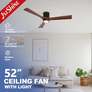 1stshine LED Ceiling Fan Factory Low Ceiling 3 Wooden Blades Adjustable Color LED Lighting Ceiling Fan