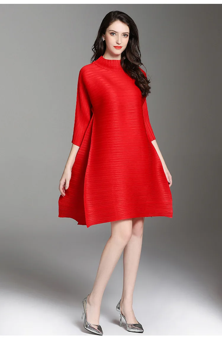 Women's A-line Midi Dress - Plus Size Miyake Pleated Autumn Fashion ...