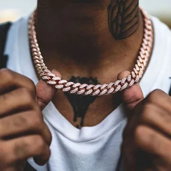 Hip Hop 13mm Cuban Link Chain For Men Iced Out Bling Cuban Chain Rhinestone Chaine Homme Fashion Jewelry Wholesale
