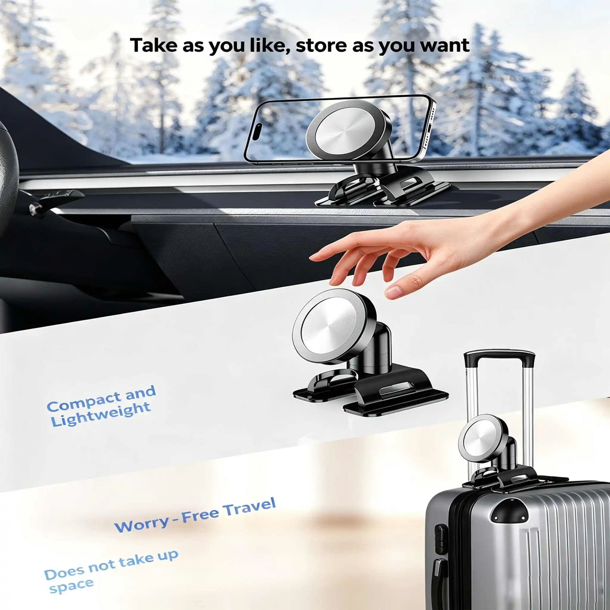 Strong Adhesive Dashboard Phone Mount N52 Magnet Car Console Mount Leather Plastic Surfaces Reusable Heat-Resistant 360 Rotation