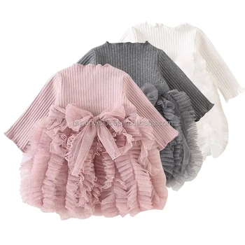 Children's clothing 2023 spring new knitted dress top for girls baby gauze skirt cake skirt