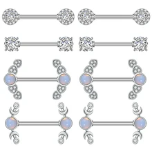 5Pair/Set Stainless Steel Pierced Nipple Ring Zircon Inlay Sexy Lady Opal Nipple Barbell Shield Chest Ring Body Piercing Jewelry