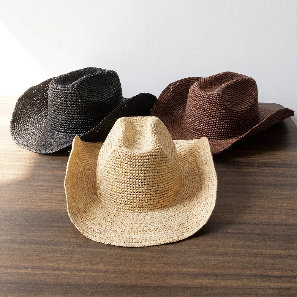 Hand Made Raffia Straw Western Cowboy Hat - Fashion & Sun 