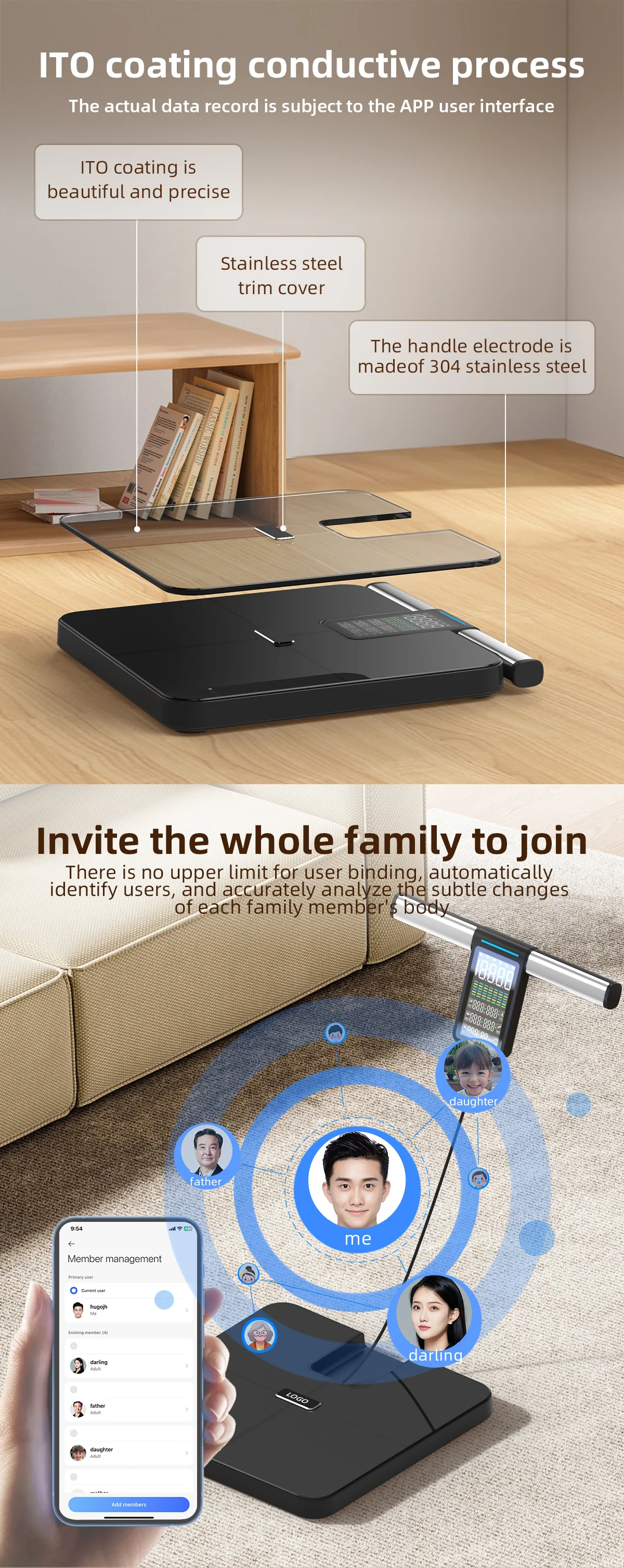 Unique 220KG New ITO Coating Bmi Smart Scale Personal Electronic Home ...