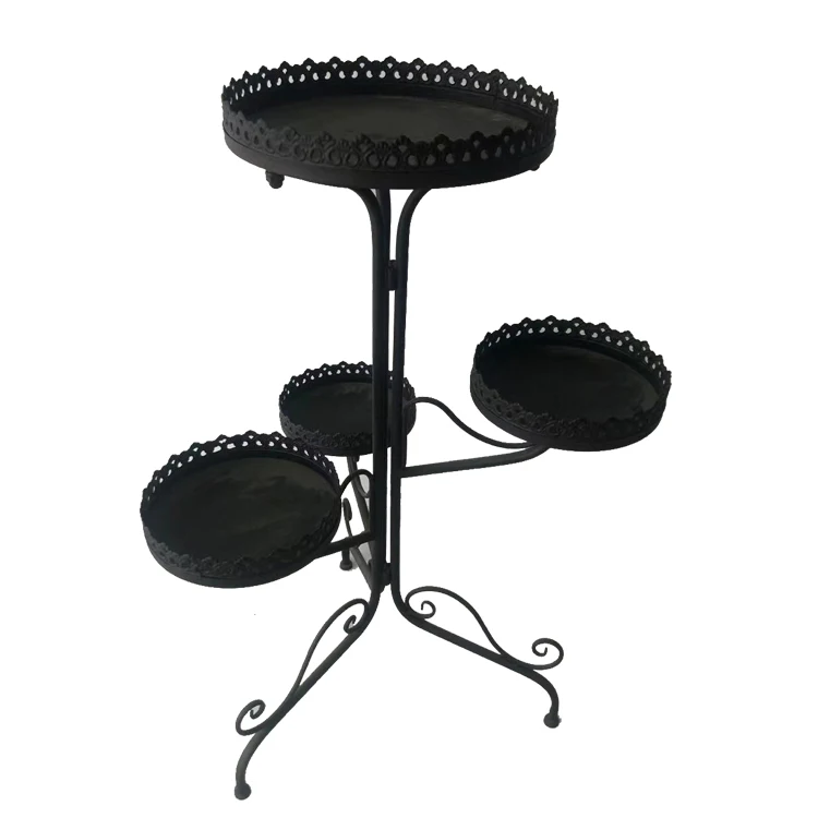 Creative Design Foldable Metal Plant Stand with Tree Shaped 4 Holders Flower Pot Display Rack for Outdoor Garden and Flower Shop