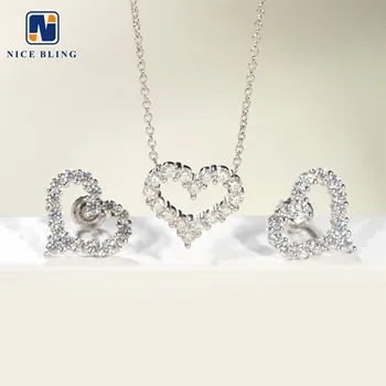 Classical Womm Jewelry Set 925 Sterling Silver Moissanite Love Charm Necklaces Hollow Heart Ear Studs High Quality Heart Jewelry