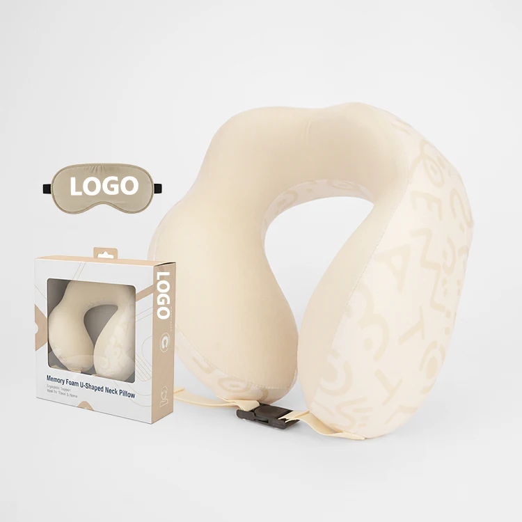 Bantal Leher Berbentuk-U Ergonomis dengan Bahan Busa Memori yang Dicetak untuk Relaksasi di Mobil dan Saat Bekerja/Tidur Siang, Dukungan Perjalanan yang Dapat Disesuaikan dengan Cetakan Logo