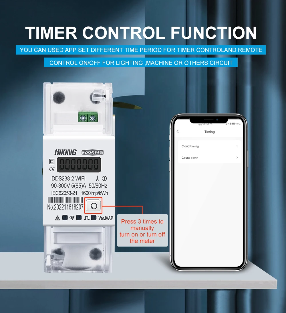TOMZN 65A 1P+N Tuya WIFI Two-Way Smart Energy Meter Power Consumption Monitor kWh SMARTLIFE