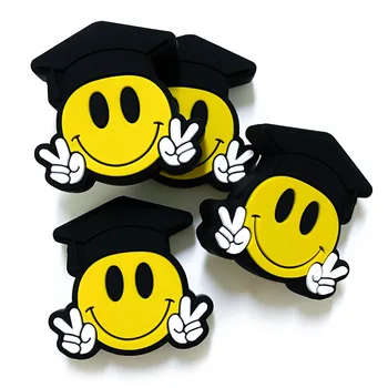 Cross-Border New Cartoon Pacifier Chain Keychain Food Grade Beaded Yellow Face Silicone Accessories with Smiling Doctor Hat