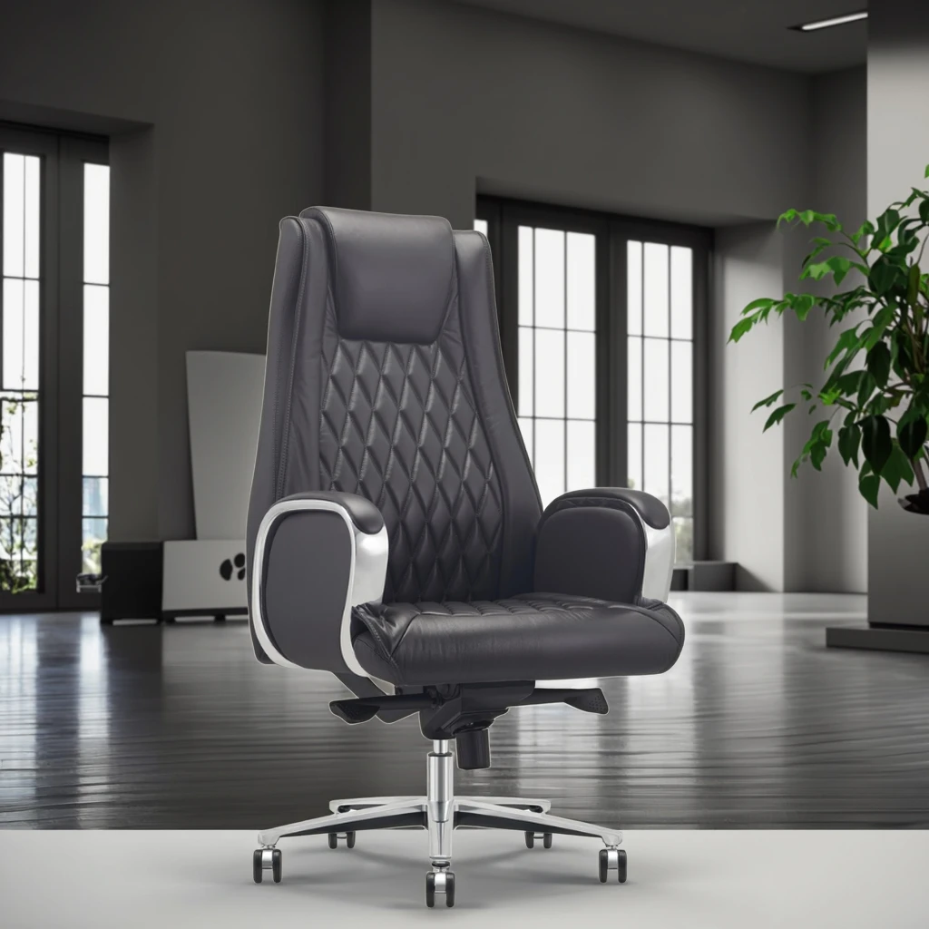 Premium Leather Boss Chair Ergonomic Adjustable Height Modern Design Steel Base Corporate Status Symbol 5