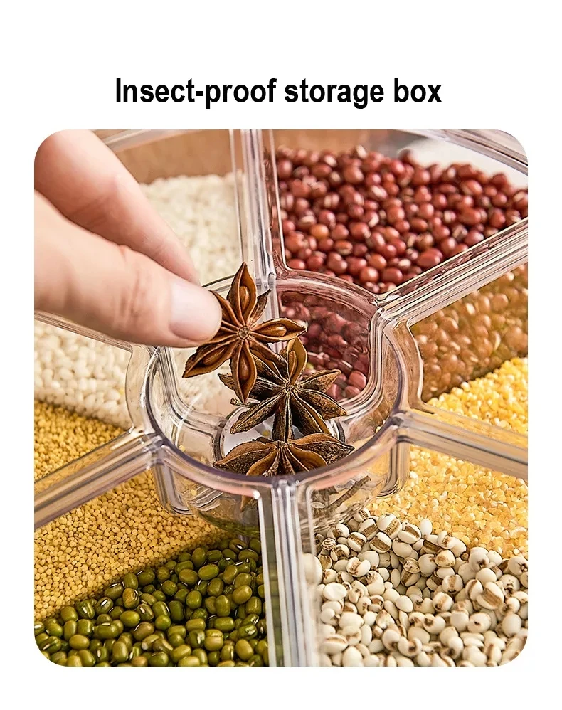 Rice Dispenser Kitchen Moistureproof 6grid Rotating Food Grain