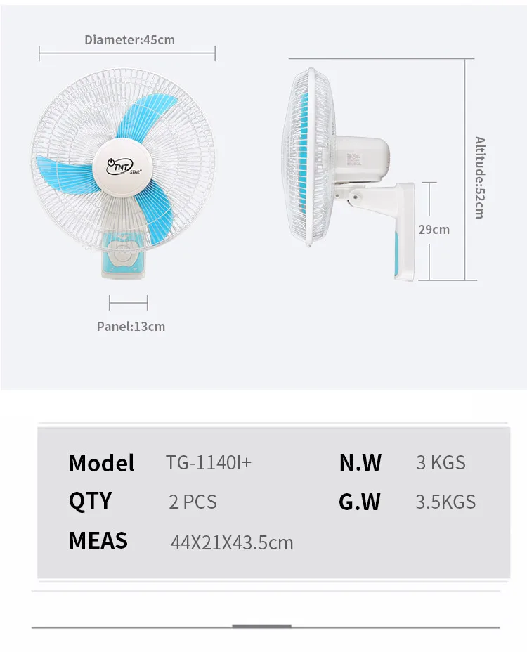 TNTSTAR TG-1140I+ Solar wall fan wall solar fan 16 inch mount oscillating high speed ac dc 12v 220v big small room Home Remote